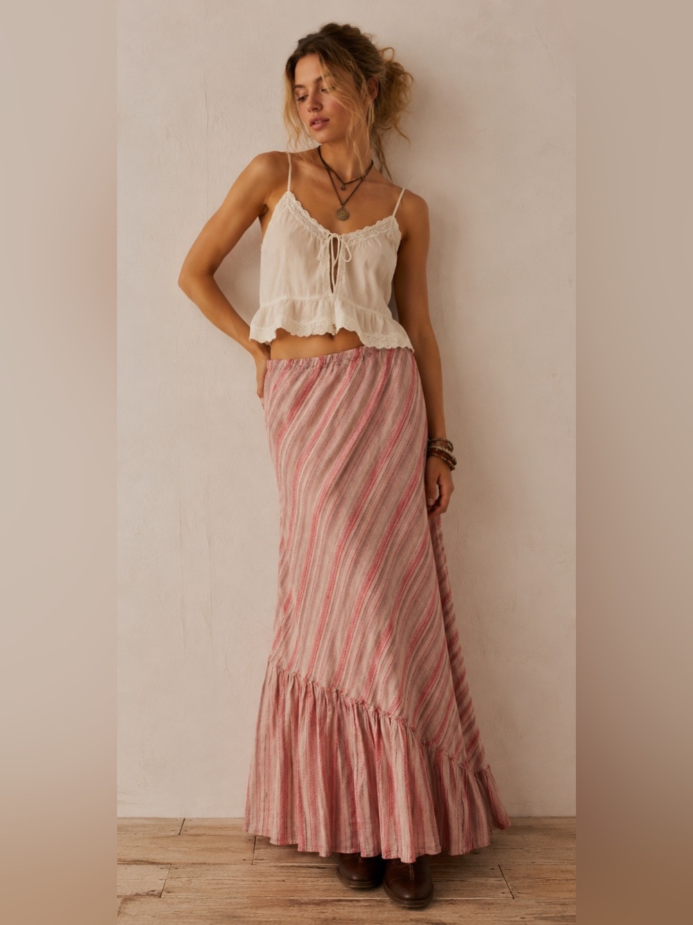 CP Shades Sausilito Maxi Skirt  100% Linen Size Large Vintage Boho Coastal Artsy